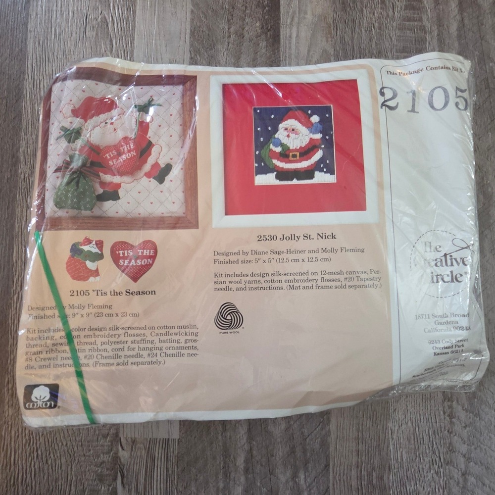 Vintage 1989 Creative Circle Christmas Needlecraft Kit 2105 Tis The Season Santa
